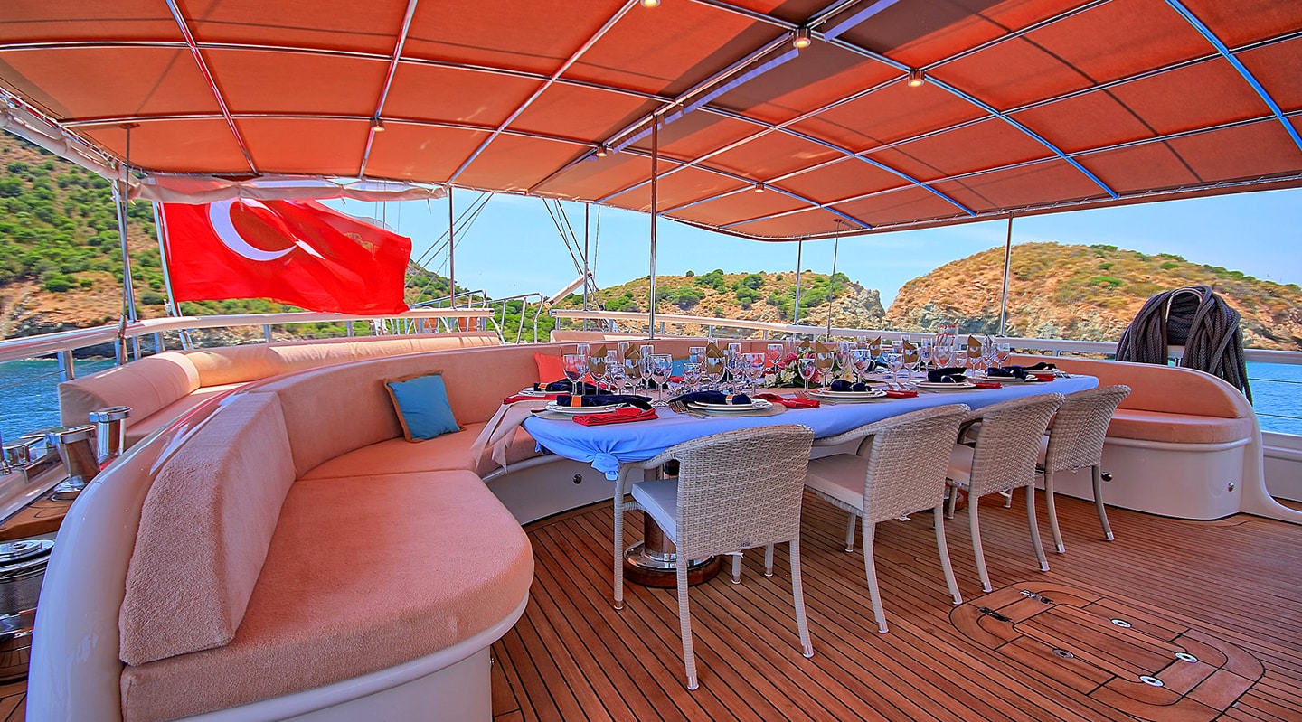 QUEEN OF SALMAKIS Dining area on Aft deck