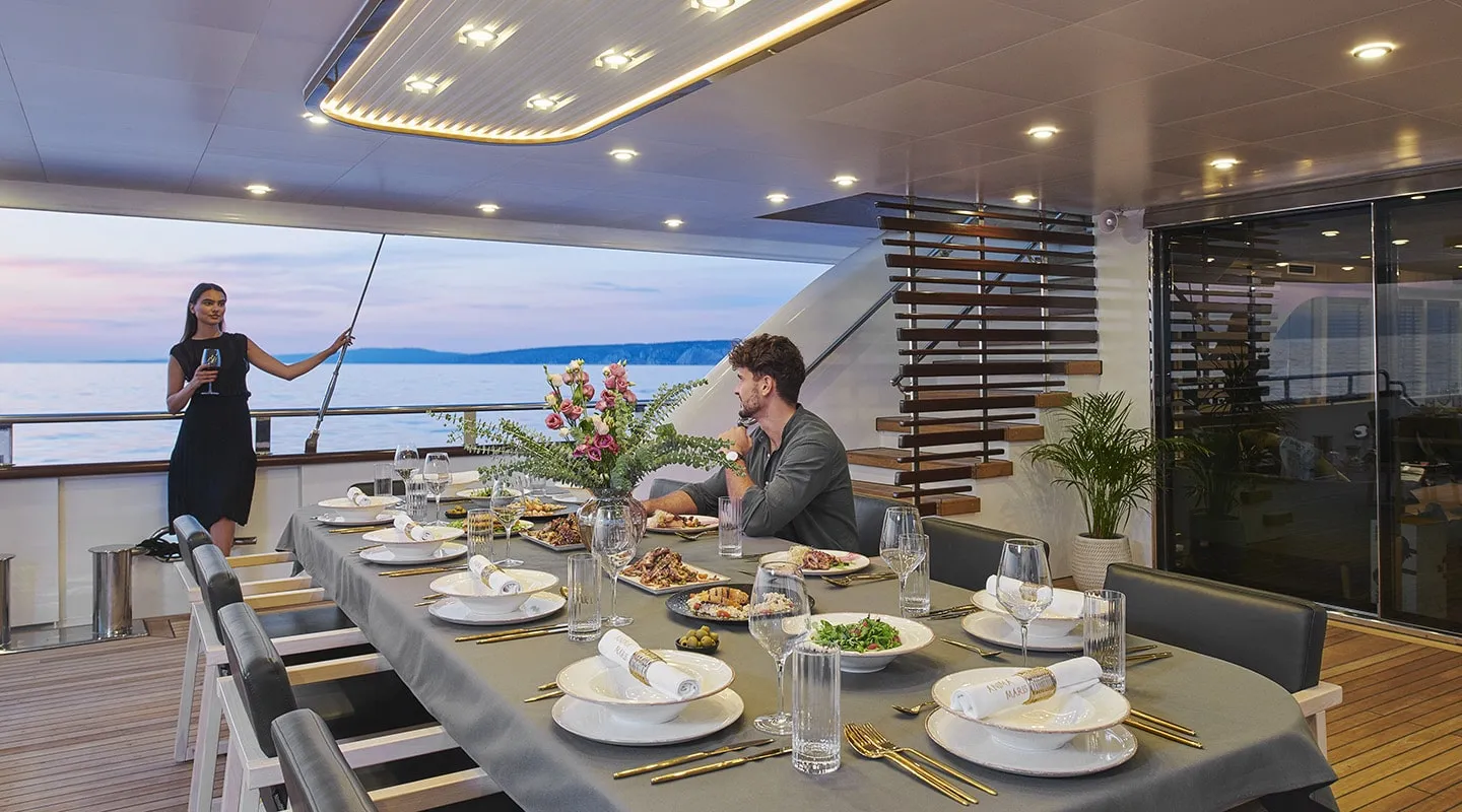 ANIMA MARIS Dining area on Aft deck