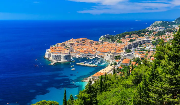 A panoramic view of the walled city Dubrovnik Croatia.