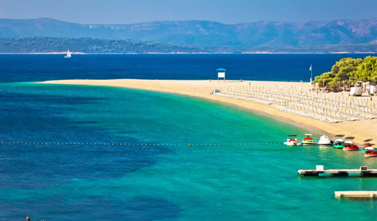 Zlatni Rat famous turquoise beach in Bol on Brac island view Dalmatia Croatia 