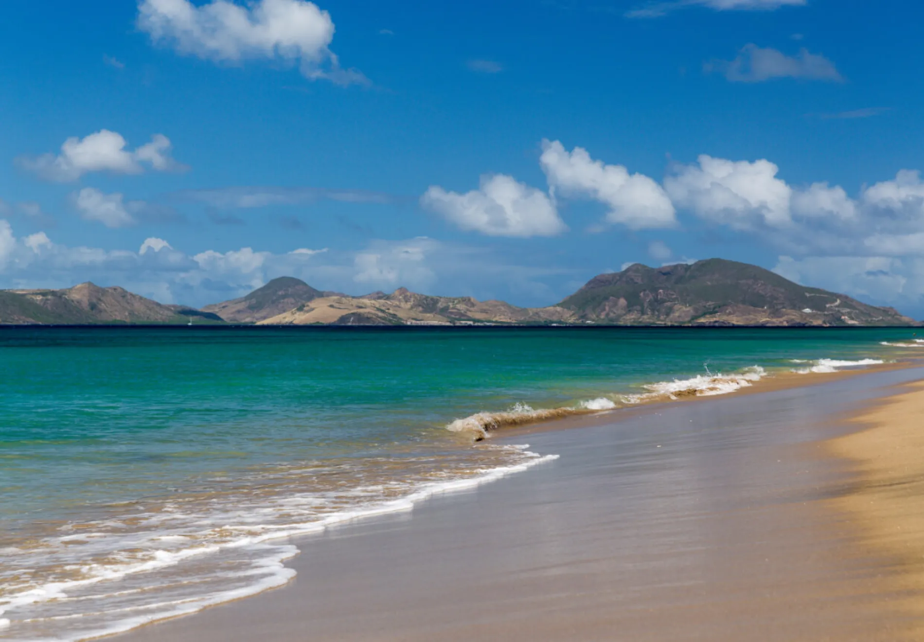 St Kitts taken from a beach on St Nevis in the Caribbean