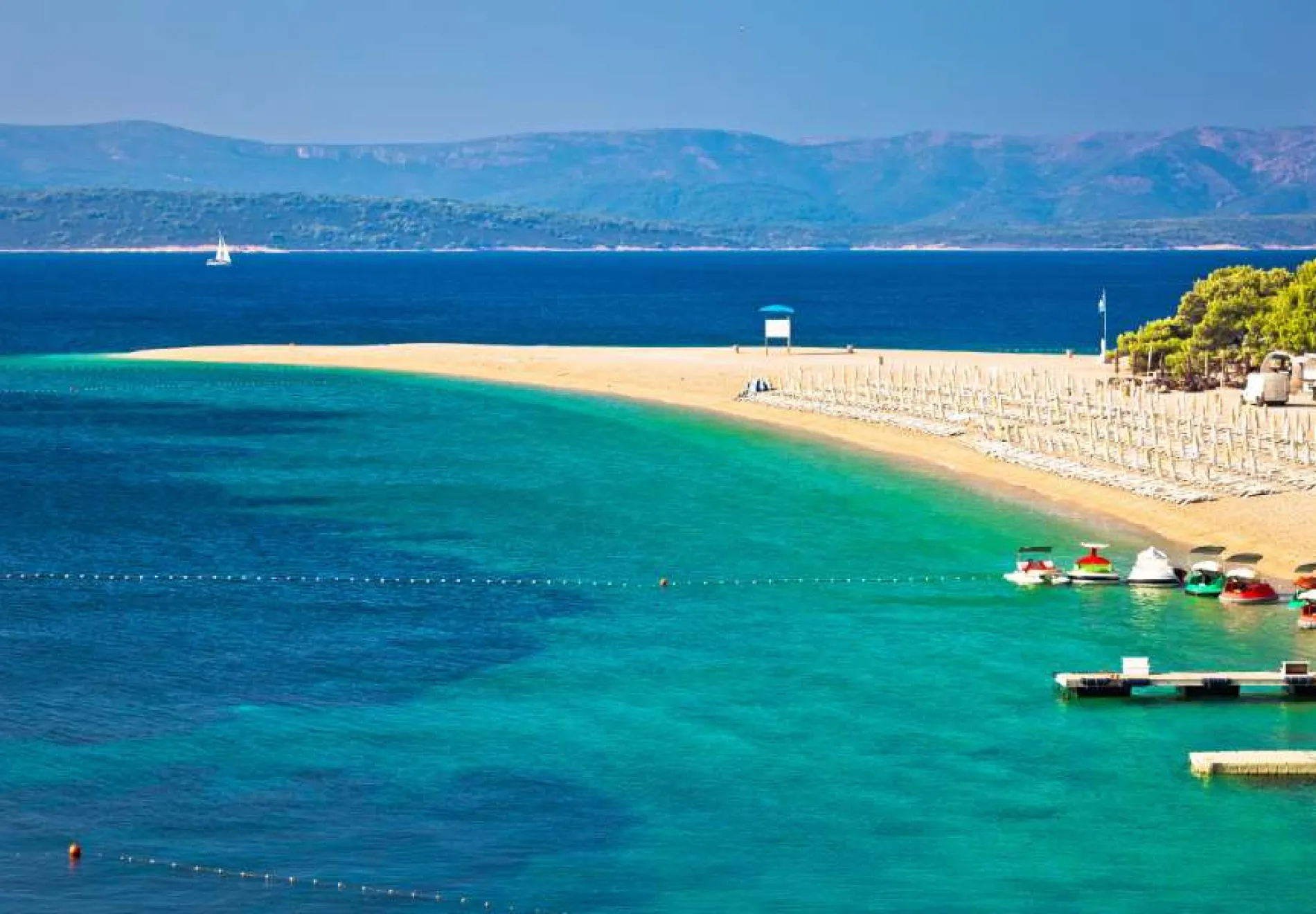 Zlatni Rat famous turquoise beach in Bol on Brac island view Dalmatia Croatia