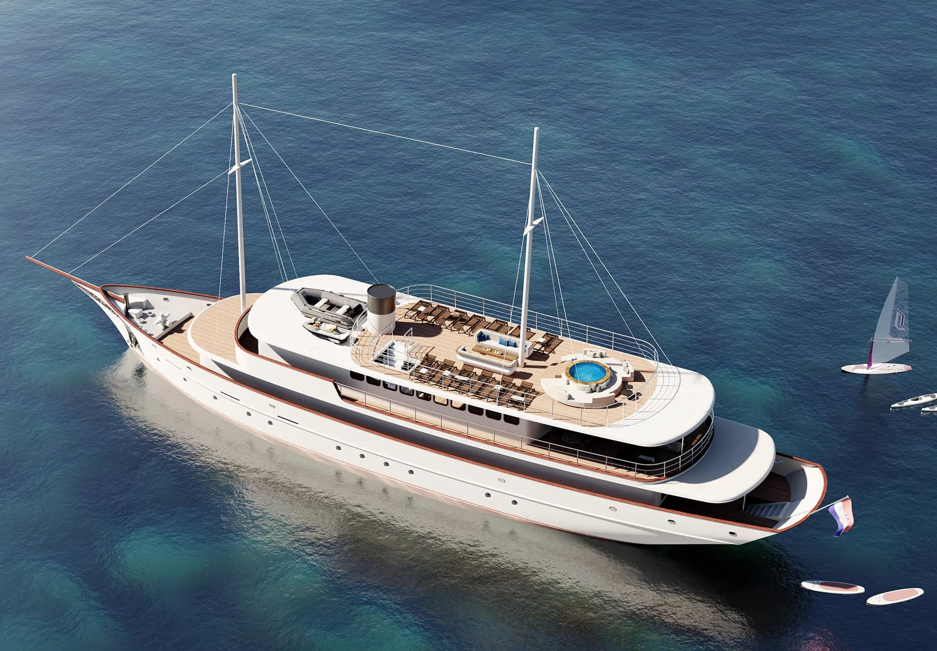 Can you describe the unique features and amenities that set your luxury yacht apart from others in the region