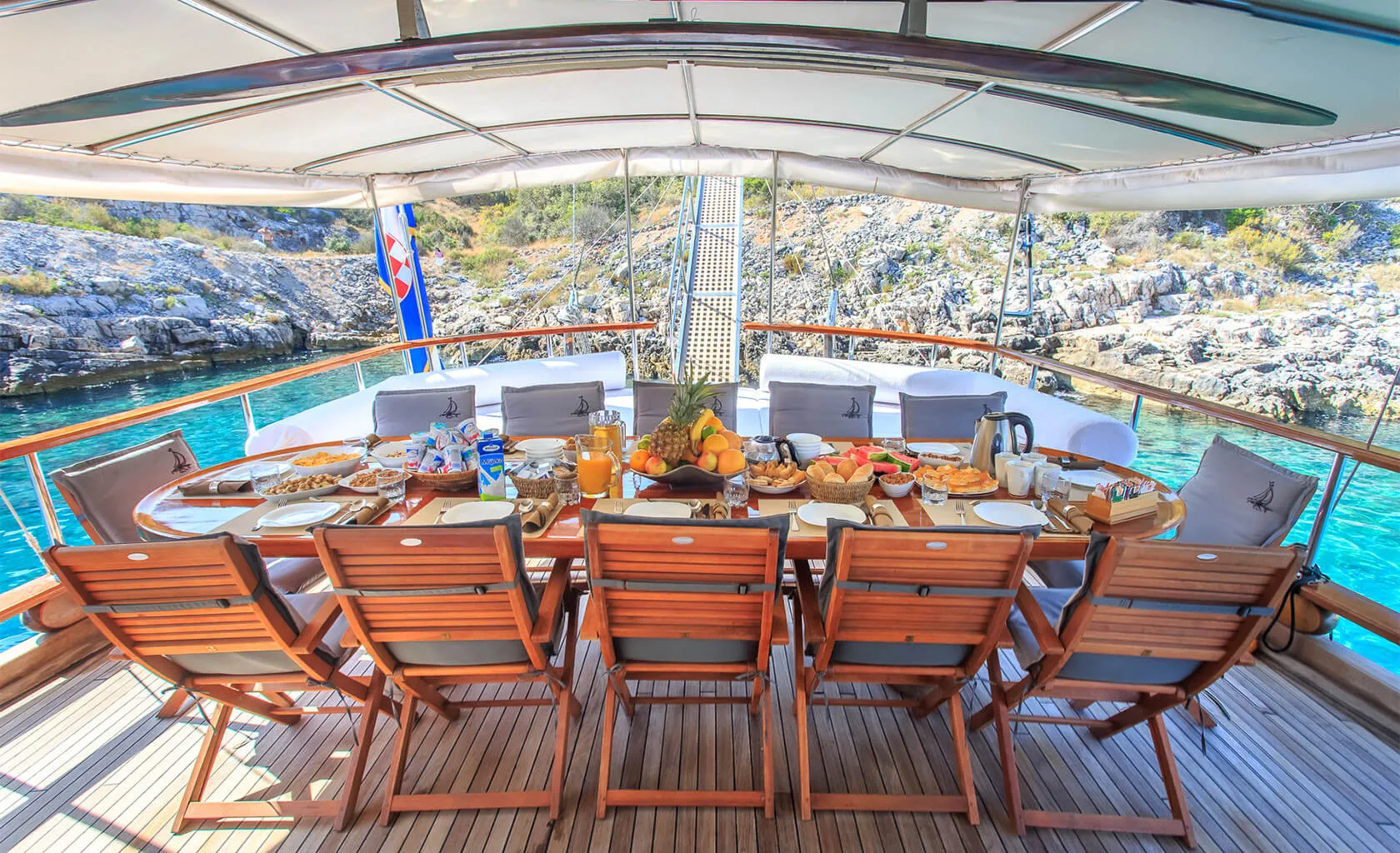 ALLURE E Dining area on Aft deck