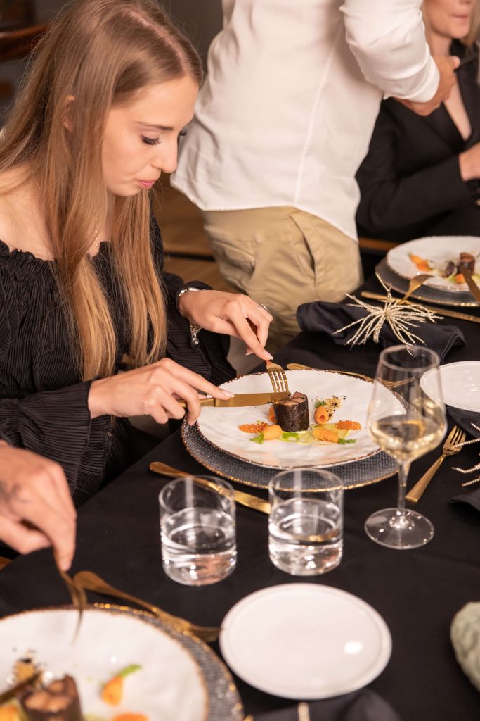 Celebrating on yacht with fine dining