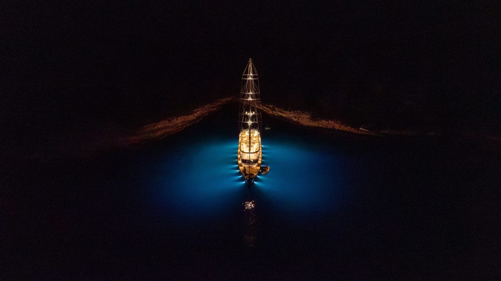 Yacht at night