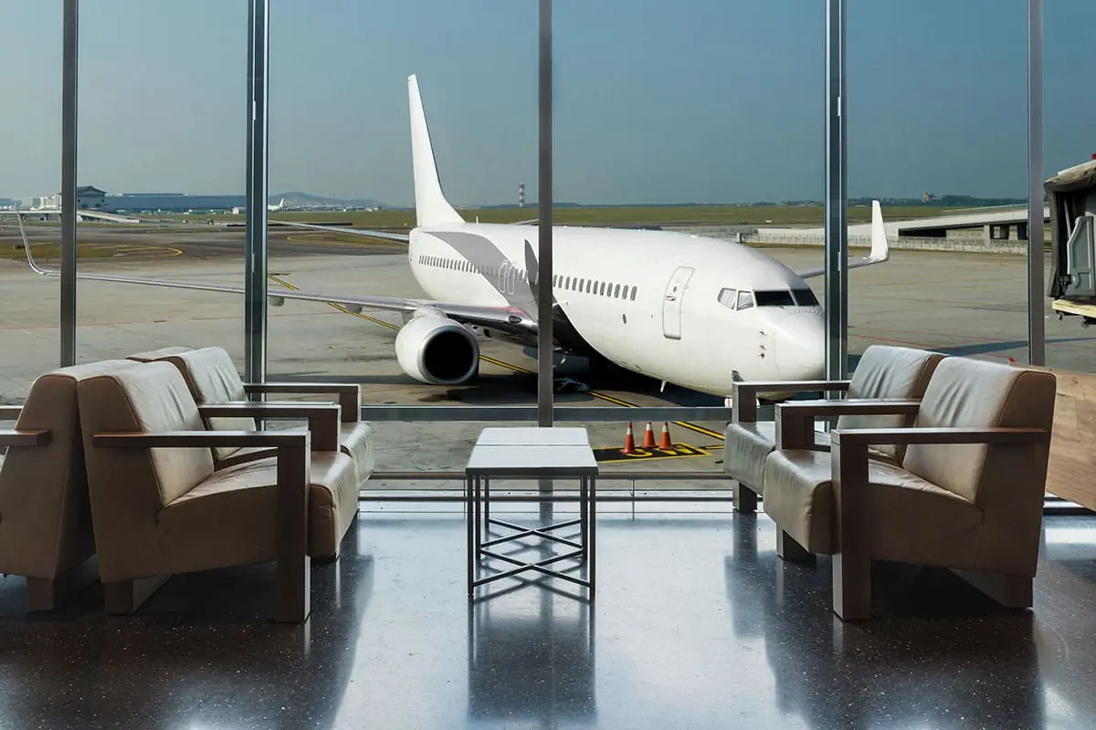 Airplane view from airport lounge