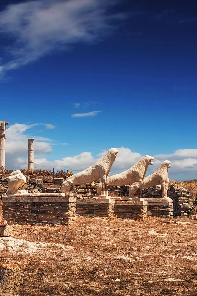 The Terrace of the Lions on Delos Island, Greece